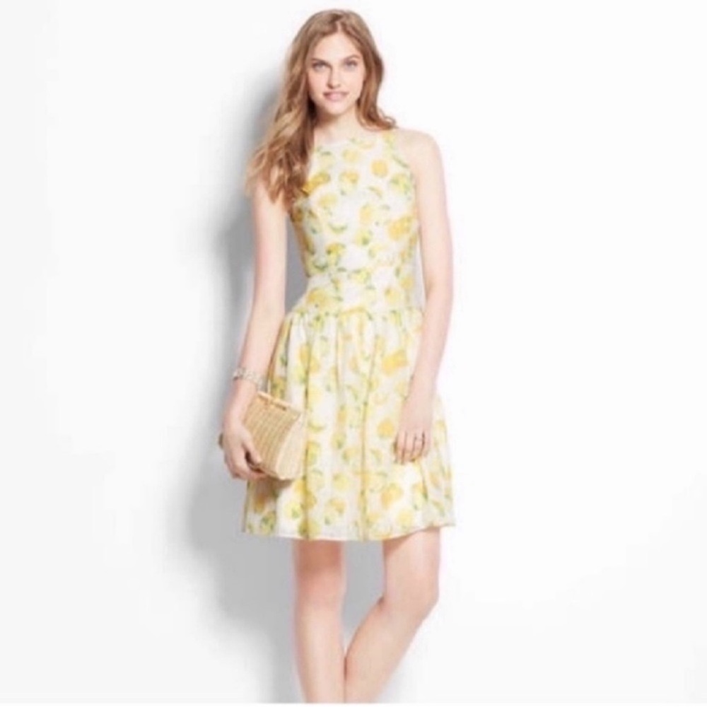 Ann Taylor Lemon Print Drop Waist Halter dress s 10